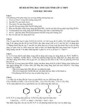 Đề bồi dưỡng học sinh giỏi tỉnh lớp 12 THPT năm học 2015 - 2016